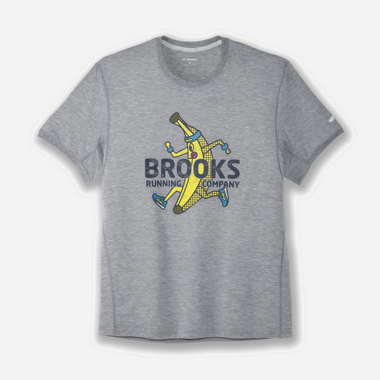 Brooks Men's Distance Graphic Short Sleeve Running Shirt Singapore - Heather Ash/Banana/Grey (09375-